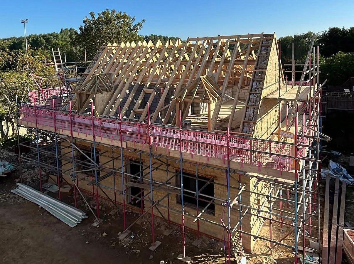 Stone New Build — 05 · Roof trusses set